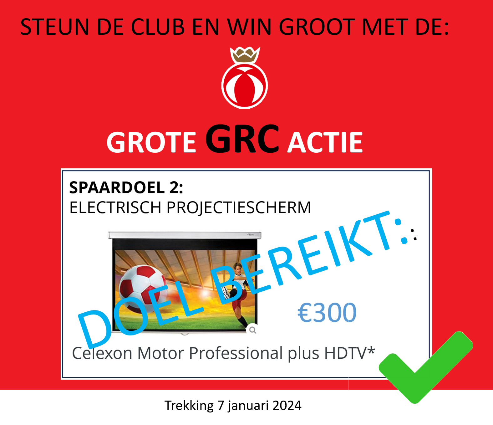 UPDATE: Grote GRC actie - Huidge stand 700 euro: Spaardoel projectiescherm bereikt!